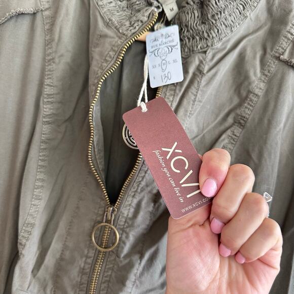 XCVI Smocked Waist Long Sleeve Full Zip Dress Olive Green M NWT - Picture 10 of 11